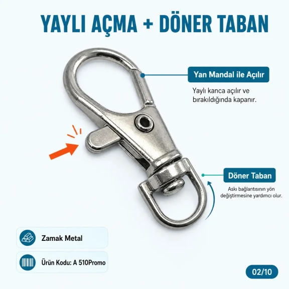 10 mm Paris Kanca Yaylı Döner Anahtarlık Kancası, çanta aksesuarı, 100 adet paket