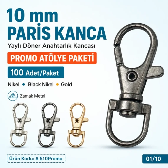 10 mm Paris Kanca Yaylı Döner Anahtarlık Kancası 100 Adet A 510Promo