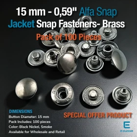15 mm Alfa Snap Button Black Nickel Brass Snap Button 100 Pcs/ Pack  C000100PRPROMO