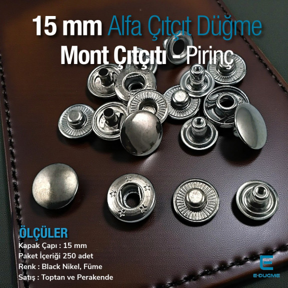 15 mm Alfa Çıt çıt Düğme Black Nikel Pirinç Çıtçıt Düğme 100 Ad/ Pack C000100PRPROMO