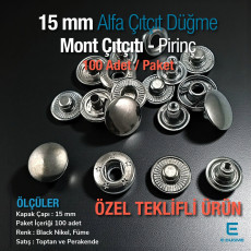 15 mm Alfa Çıt çıt Düğme Black Nikel Pirinç Çıtçıt Düğme 100 Ad/ Pack C000100PRPROMO