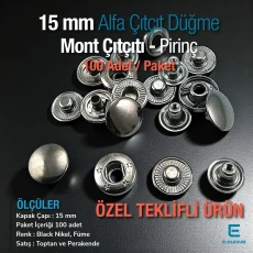 15 mm Alfa Çıt çıt Düğme Black Nikel Pirinç Çıtçıt Düğme 100 Ad/ Pack C000100PRPROMO