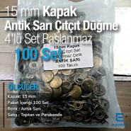 Çıtçıt Düğme 15 mm Paslanmaz Antik Sarı Renk 100 adet/Pk C00016PPKAS
