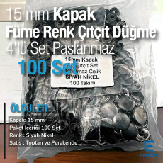 Çıtçıt Düğme 15 mm Paslanmaz Füme - Balck Nikel Renk 100 adet/Pk C00016PPKBN