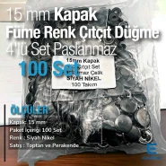 Çıtçıt Düğme 15 mm Paslanmaz Füme - Black Nikel Renk 100 adet/Pk C00016PPKBN