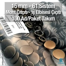 15 mm Paslanmaz Çıtçıt Antik Sarı 100 Adet/Paket 61 Çıtçıt Düğme C0004P15PKAntS