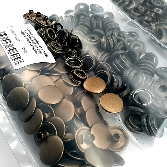 15 mm Paslanmaz Çıtçıt Antik Sarı 100 Adet/Paket 61 Çıtçıt Düğme C0004P15PKAntS