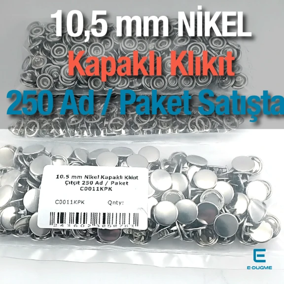 10,5 mm Paslanmaz Nikel Kapaklı Klikıt Çıtçıt 250 Adet/ Paket C0011KP
