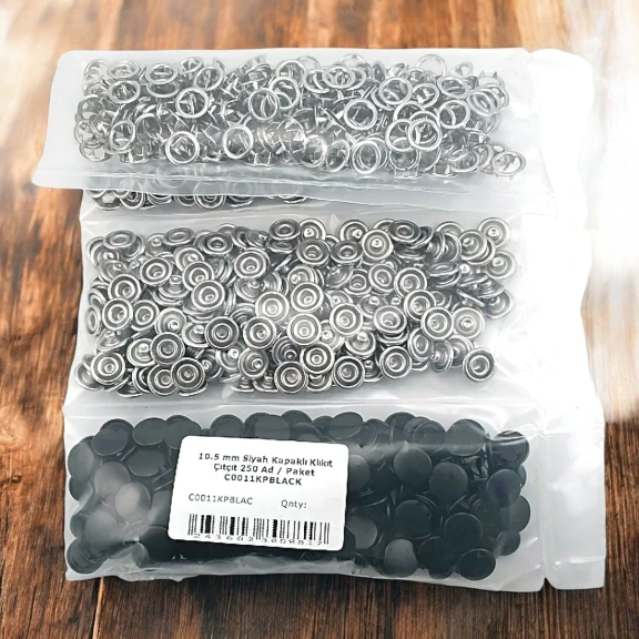 10,5 mm Paslanmaz Siyah Kapaklı Klikıt Çıtçıt 250 Adet/ Paket C0011KPBLACK