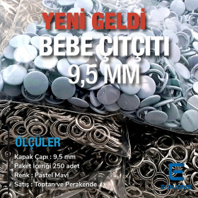 Kapaklı Bebe Çıtçıt 9,5 mm Pastel Mavisi Boyalı Paslanmaz 250 Ad/Paket C0014PromoPBlue