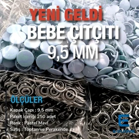 Kapaklı Bebe Çıtçıt 9,5 mm Pastel Mavisi Boyalı Paslanmaz 250 Ad/Paket C0014PromoPBlue