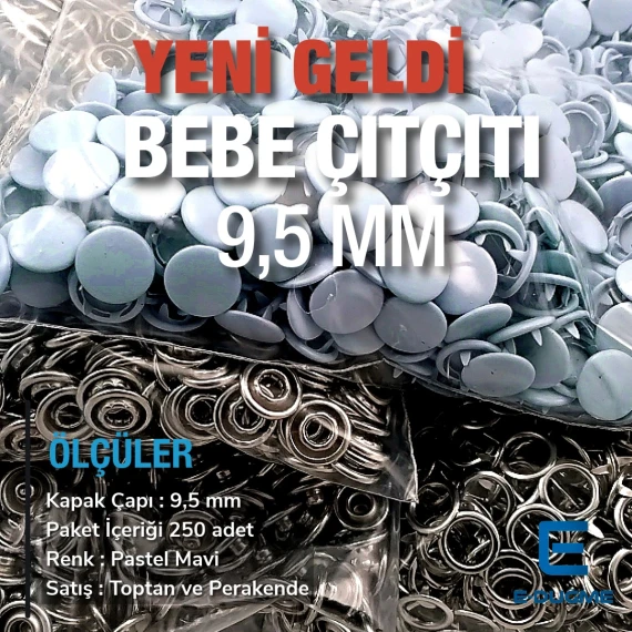 Kapaklı Bebe Çıtçıt 9,5 mm Pastel Mavisi Boyalı Paslanmaz 250 Ad/Paket C0014PromoPBlue Kapaklı Bebe Çıtçıt 9,5 mm Pastel Mavisi Boyalı Paslanmaz 250 Ad/Paket C0014PromoPBlue