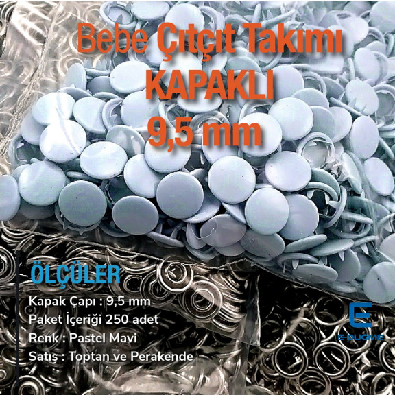 Kapaklı Bebe Çıtçıt 9,5 mm Pastel Mavisi Boyalı Paslanmaz 250 Ad/Paket C0014PromoPBlue