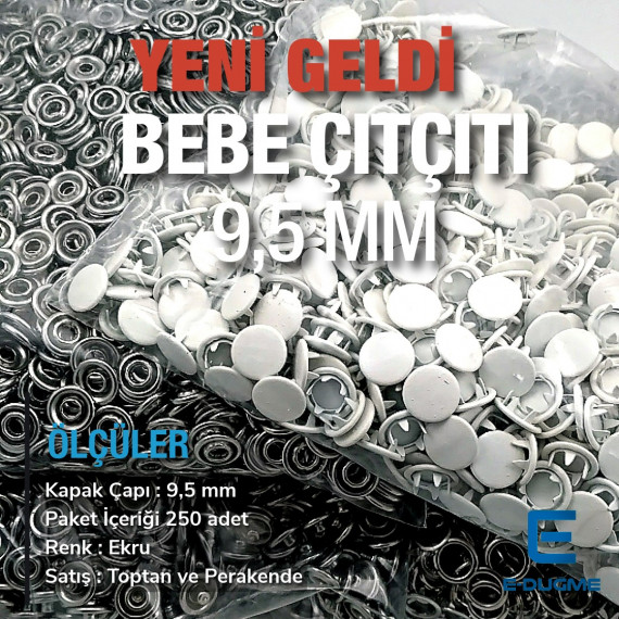 Kapaklı Bebe Çıtçıt 9,5 mm Ekru Boyalı Paslanmaz 250 Ad/Paket C0014PromoPEcru