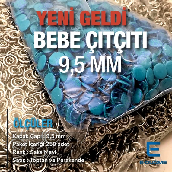 Kapaklı Bebe Çıtçıt 9,5 mm Saks Mavi Boyalı Paslanmaz 250 Ad/Paket C0014PromoSMavi
