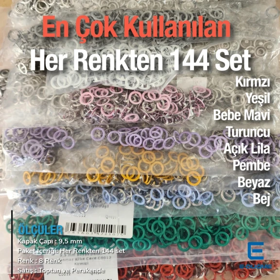 Bebe Çıtçıtı 9,5 mm 8 Renk Set Delikli Klikıt Çıtçıt Renkli Set C0095DP8R