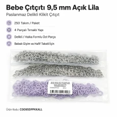 Bebe Çıtçıtı 9,5 mm Açık Lila Renk Paslanmaz Delikli Klikıt Çıtçıt 250 Adet/Pk C0095DPPKKALL