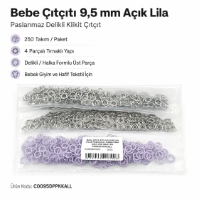 Bebe Çıtçıtı 9,5 mm Açık Lila Renk Paslanmaz Delikli Klikıt Çıtçıt 250 Adet/Pk C0095DPPKKALL