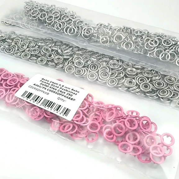 9.5 mm / 0.37 in Baby Pink Stainless Eyelet-Style Klıkit Baby Snap Fastener for children's clothing and light textile