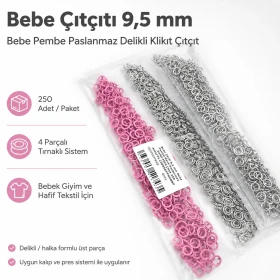Bebe Çıtçıtı 9,5 mm Bebe Pembe Renk Paslanmaz Delikli Klikıt Çıtçıt 250 Adet/Pk C0095DPPKKBBP