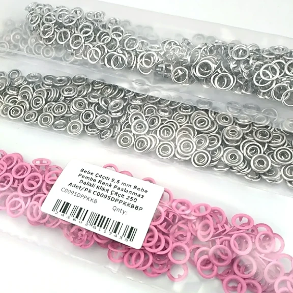 9.5 mm / 0.37 in Baby Pink Stainless Eyelet-Style Klıkit Baby Snap Fastener for children's clothing and light textile