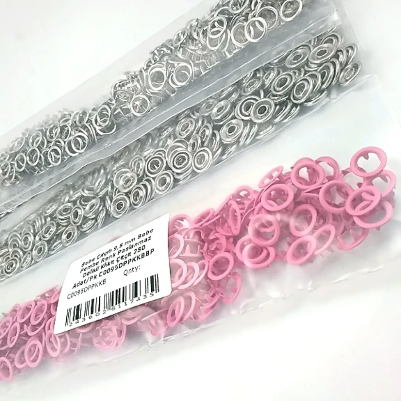 9.5 mm / 0.37 in Baby Pink Stainless Eyelet-Style Klıkit Baby Snap Fastener for children's clothing and light textile