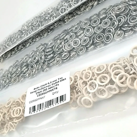 Bebe Çıtçıtı 9,5 mm Taş Rengi Paslanmaz Delikli Klikıt Çıtçıt - 250 Adet/Pk, bebek giyim ve çocuk giyimde kullanılmak üzere