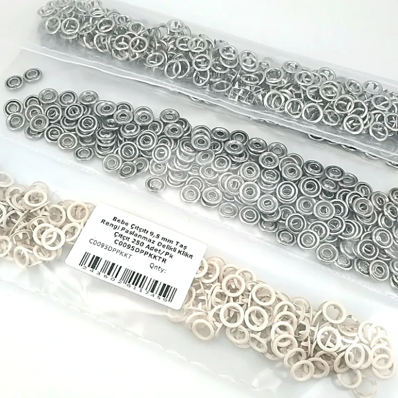 Bebe Çıtçıtı 9,5 mm Taş Rengi Paslanmaz Delikli Klikıt Çıtçıt - 250 Adet/Pk, bebek giyim ve çocuk giyimde kullanılmak üzere