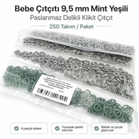 Bebe Çıtçıtı 9,5 mm Mint Yeşili Renk Paslanmaz Delikli Klikıt Çıtçıt 250 Adet/Pk C0095DPPKMY