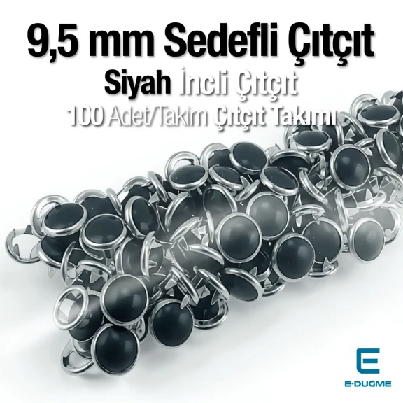 Bebe Çıtçıtı 9,5 mm Paslanmaz Siyah Sedefli Klikıt Çıtçıt 100 Adet/Paket – C0095SPPKBLK