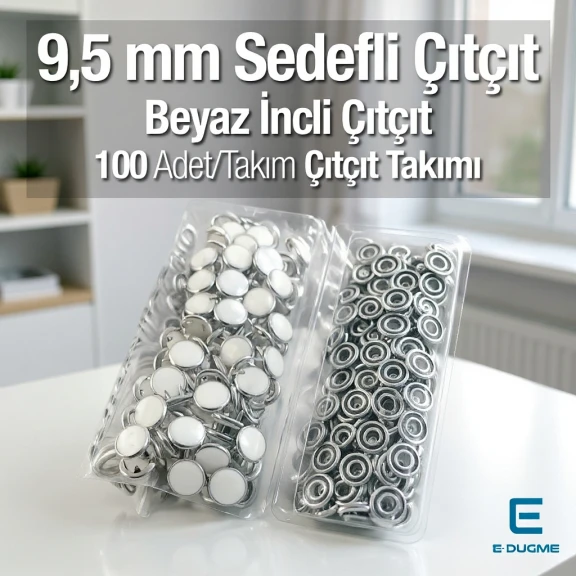 Bebe Çıtçıtı 9,5 mm Beyaz Sedefli Paslanmaz Klikıt Çıtçıt 100 Adet/Paket – C0095SPPKWHT