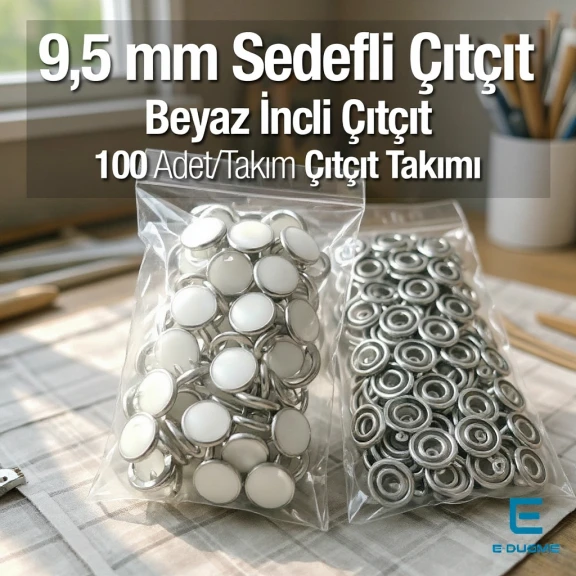 Bebe Çıtçıtı 9,5 mm Beyaz Sedefli Paslanmaz Klikıt Çıtçıt 100 Adet/Paket – C0095SPPKWHT