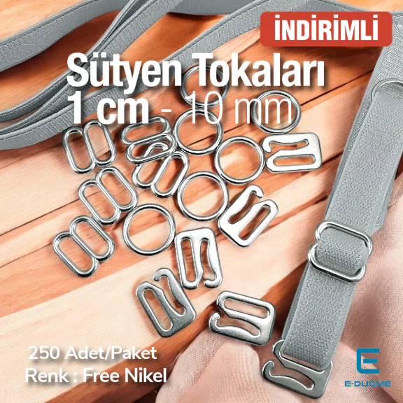 Sütyen Aksesuarları 10 mm Askı Ayar Tokası Kancası ve Halkası 250 Ad/Paket CGT003T10Promo