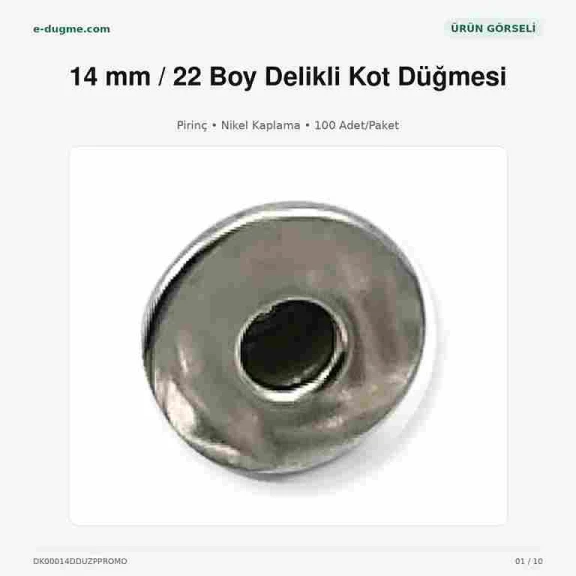 14 mm Perforated Nickel-Plated Brass Jeans Button with Fixed Cup for Trousers and Jackets - Pack of 100