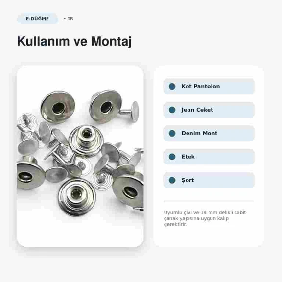 14 mm Delikli Kot Düğmesi Nikel Sabit Çanaklı, 100 Adet/Paket, Dayanıklı Bakır Oksit Kaplama ile Estetik Tasarım