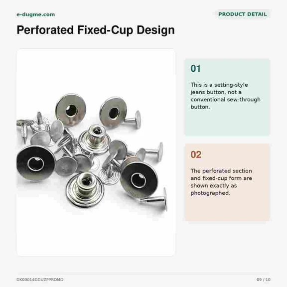 14 mm Perforated Nickel-Plated Brass Jeans Button with Fixed Cup for Trousers and Jackets - Pack of 100