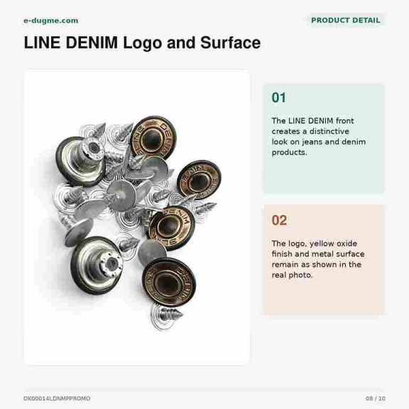 14 mm Line Denim Sarı Oksit Kot Düğmesi, plastik altlı ve 100 adet paket içeriği ile denim ürünlerde kullanıma uygun