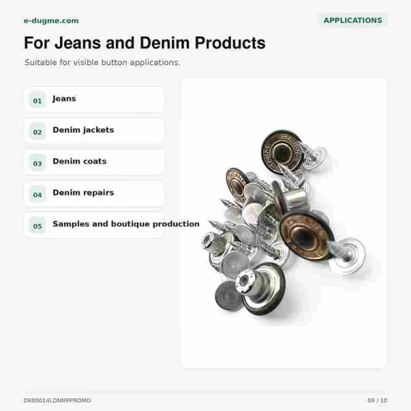 14 mm Line Denim Sarı Oksit Kot Düğmesi, plastik altlı ve 100 adet paket içeriği ile denim ürünlerde kullanıma uygun