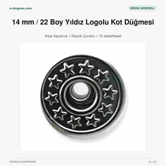 14 mm Kot Düğmesi Yıldız Logolu Nikel Plastik Çanaklı 75 Adet/Paket, dayanıklı bakır oksit kaplama ile jean pantolonlar ve