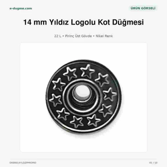 14 mm Yıldız Logolu Nikel Kot Düğmesi, 75 Adet/Paket, Denim Aksesuar