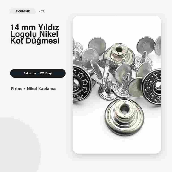14 mm Star Logo Brass Jeans Button in Nickel Color - Pack of 75