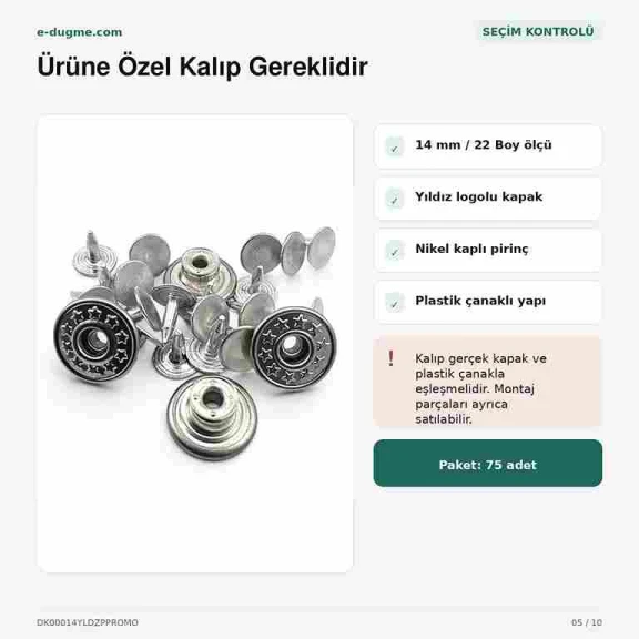 14 mm Kot Düğmesi Yıldız Logolu Nikel Plastik Çanaklı 75 Adet/Paket, dayanıklı bakır oksit kaplama ile jean pantolonlar ve