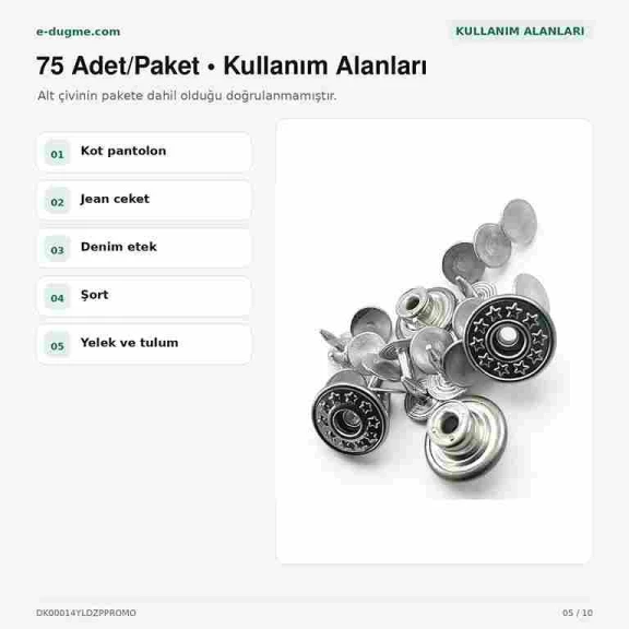14 mm Yıldız Logolu Nikel Kot Düğmesi, 75 Adet/Paket, Denim Aksesuar