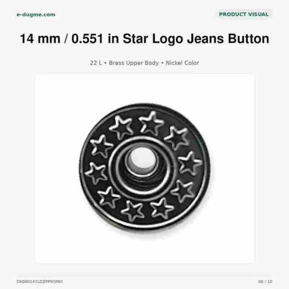 14 mm Yıldız Logolu Nikel Kot Düğmesi, 75 Adet/Paket, Denim Aksesuar