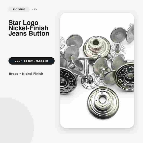 14 mm Star Logo Brass Jeans Button in Nickel Color - Pack of 75