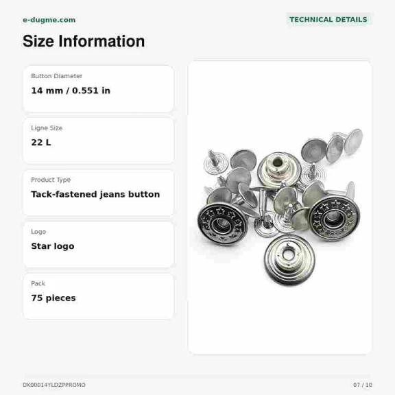 14 mm Yıldız Logolu Nikel Kot Düğmesi, 75 Adet/Paket, Denim Aksesuar