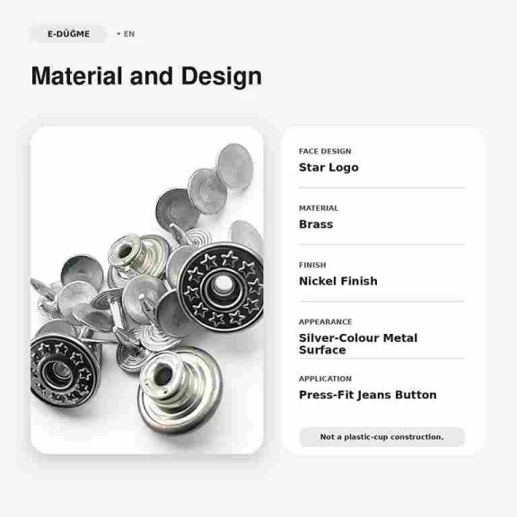 14 mm Star Logo Brass Jeans Button in Nickel Color - Pack of 75