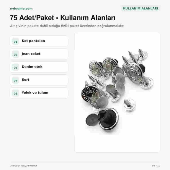 14 mm Yıldız Logolu Nikel Kot Düğmesi, 22 L, Pirinç ve Plastik Çanaklı, 75 Adet Paket