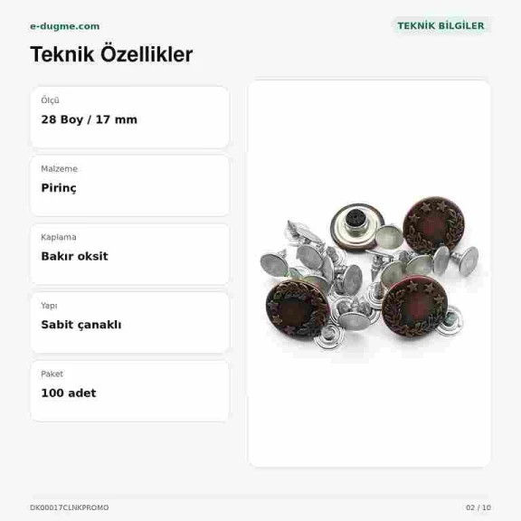 17 mm Kot Düğmesi Çelenk Logolu Bakır Oksit Renk