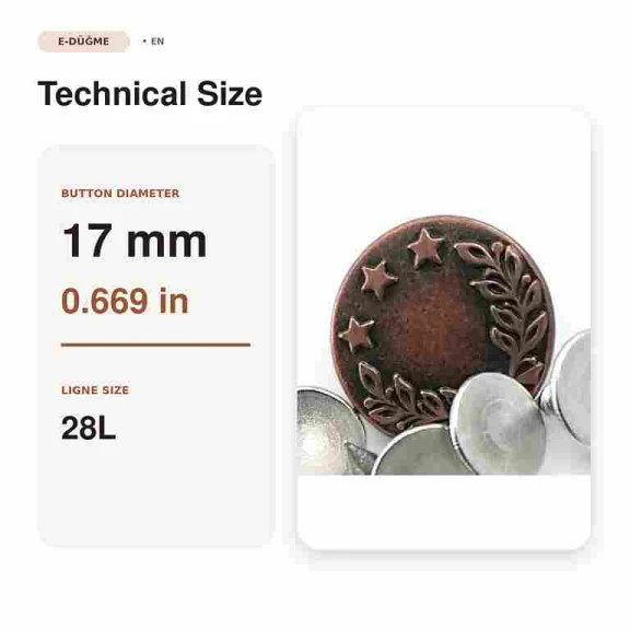 17 mm / 0.67 in Wreath Logo Jeans Button in Copper Oxide Finish, Pack of 100 for Denim Projects